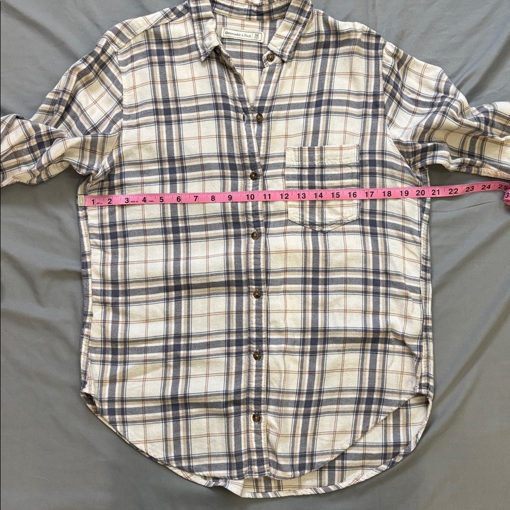 Women's Plaid Shirt - Cream and Blue - Picture 3 of 3